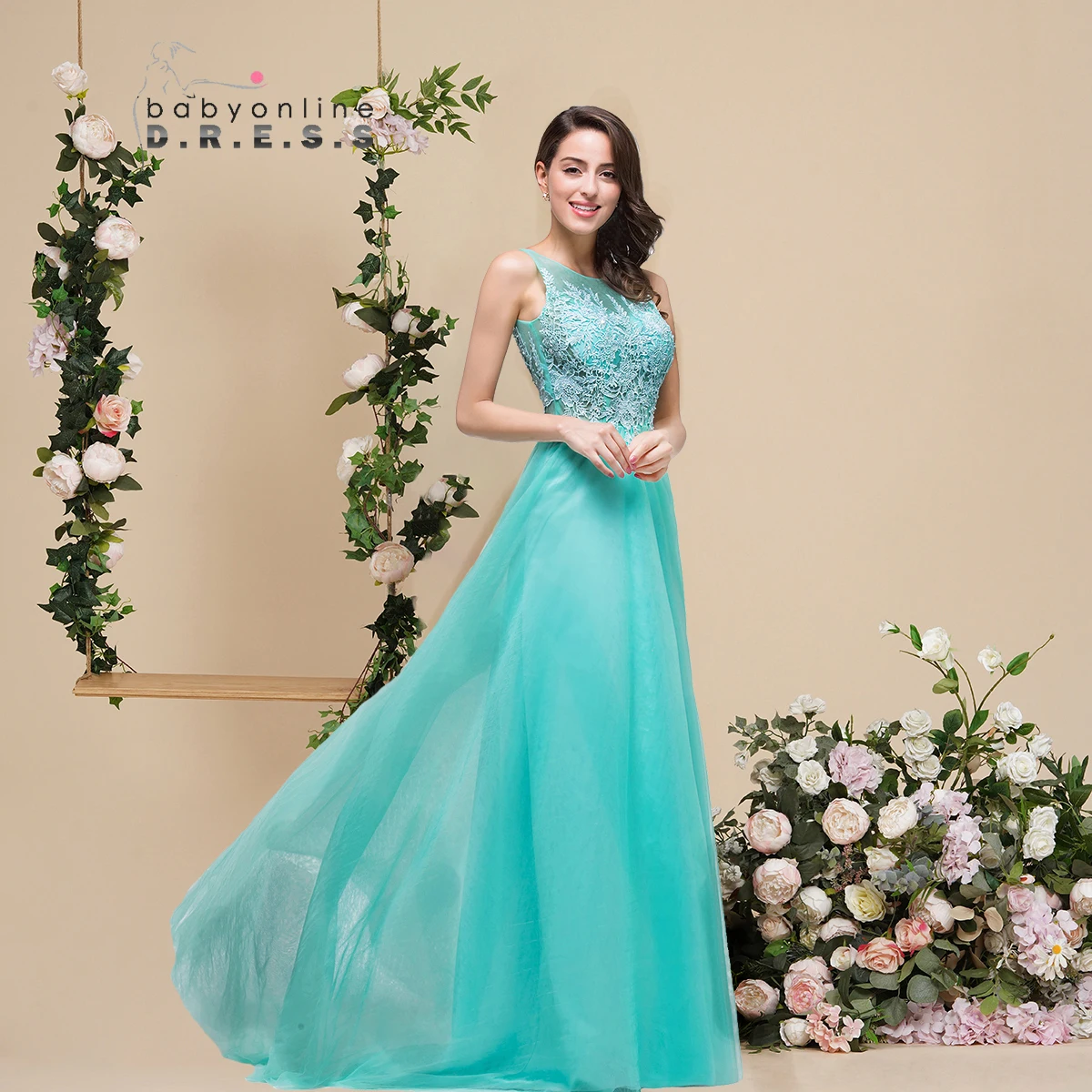 

BABYONLINE robe vert sauge Mint Green Bridesmaid Dresses Summer Chiffon A Line Long Wedding Guest Gowns שמלות ערב לנשים לאירוע