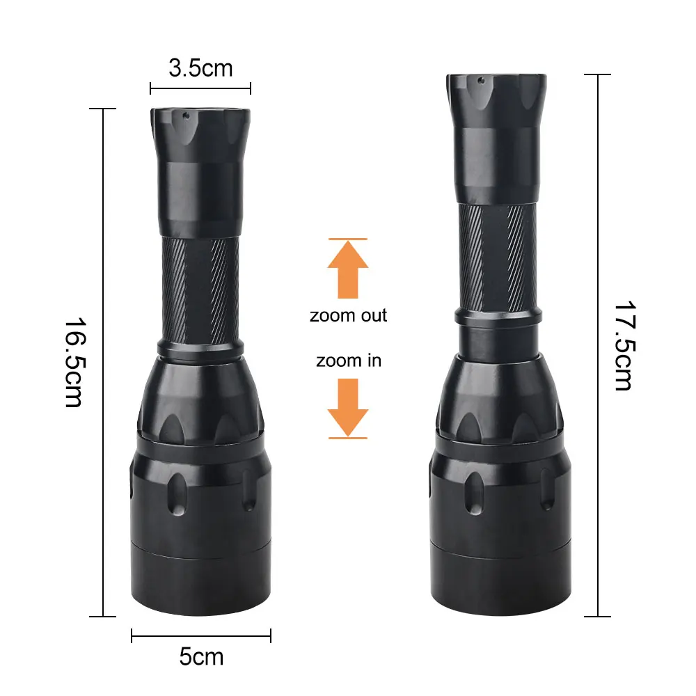 전문 줌 가능 LED 사냥 손전등, 전술 1 모드 토치, 화이트, 레드, 그린, IR 850nm 교환 가능 램프, 거치대 랜턴