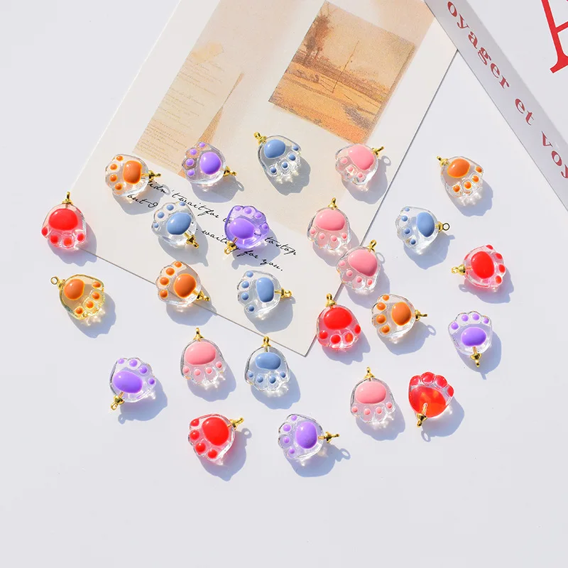 

20Pcs 14*18mm Cute Cat Claw Charms Glass Pendent For Jewelry Making Diy Bracelet Necklace Earrings Handmade Accessories Supplies