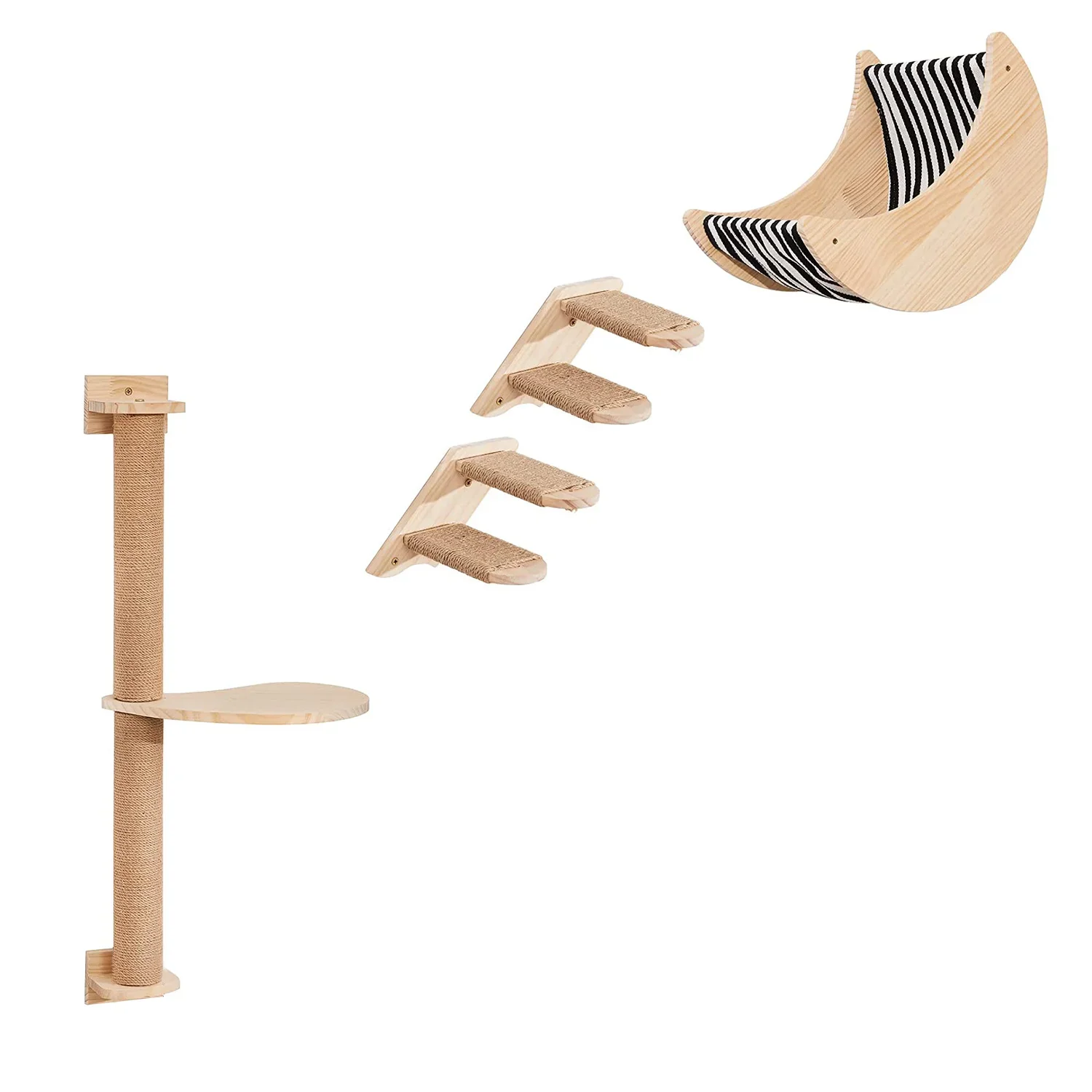 Pet Furniture Four Steps Stair Mounted Climbing Shelves Wooden Perch Cat Wall Shelf And Moon Hammock