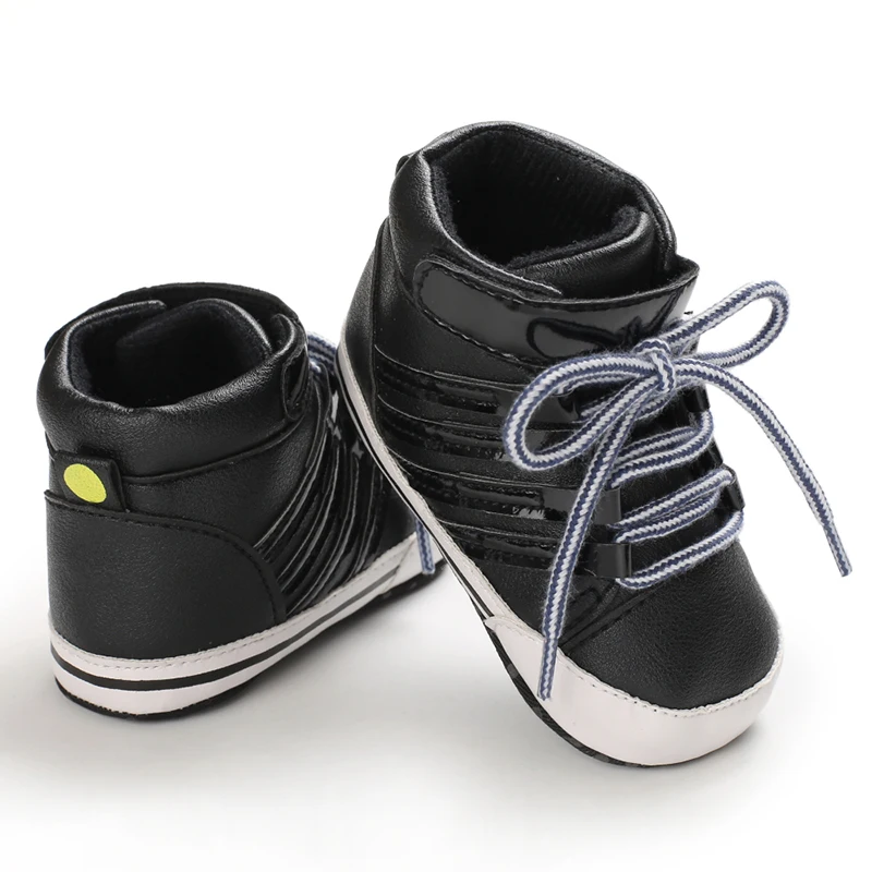 Zapatos Deportivos casuales versátiles con cordones para niños de 0 a 18 meses de edad, zapatos de protección de pies para caminar, moda negra