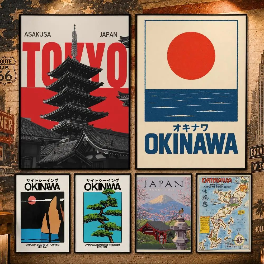 Japanese Region O-OkinawaS Poster Vintage Retro Anime Poster Stickers Peel and Stick Wall Art Home Decor
