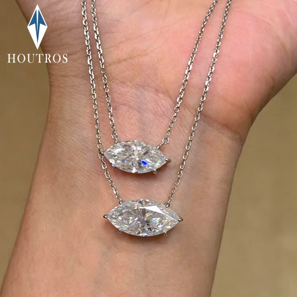 

3/5CT Marquise Cut East West Pendant Necklace 925 Sterling Silver Chain Solitaire Diamond Pendant for Women Wedding Jewelry Gift