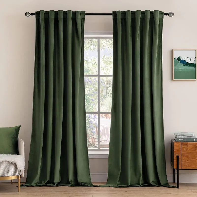 

Velvet Curtains 90 inches 2 Panels - Luxury Blackout Curtains for Bedroom Living Room Thermal Insulated Super Soft Window Drapes