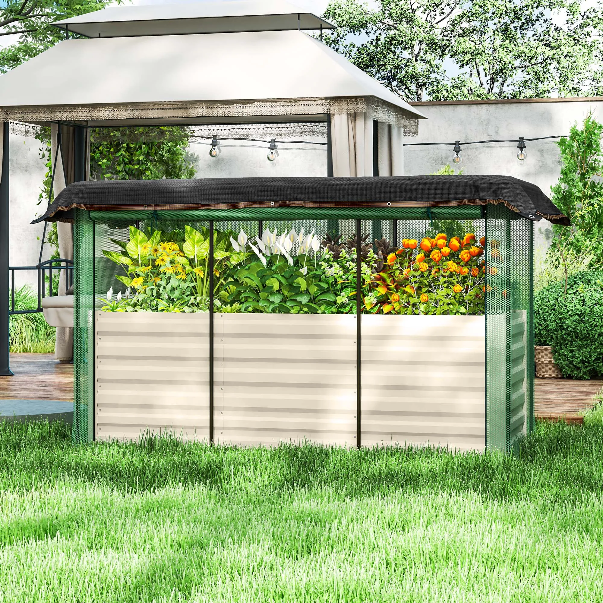 Galvanized Raised Garden Bed with Crop Cage & Shade Cloth, Beige