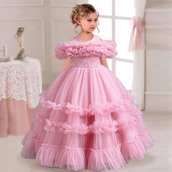 New Elegant Dress for Girls Flower Wedding Wedding Long Embroidered Panto Skirt 4-12 years old piano performance girl dress