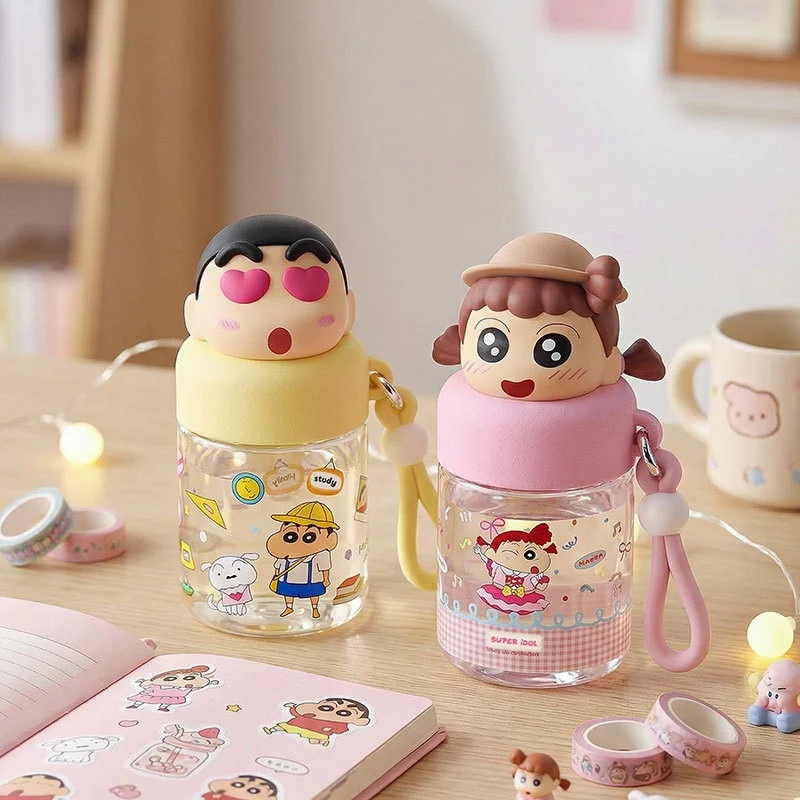 X&W 290ML Mini Water Bottle Crayon Shin-chan Pocket Cup Cartoon Doll Lid Plastic Water Cup Portable Outdoor Ice Cups For Kids