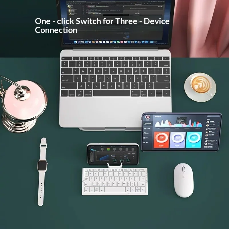 BOW Foldable Wireless Triple Bluetooth Keyboard Mini Portable Slim Keyboard For iPad Tablet Laptop Multi‑Device Switch For Offic