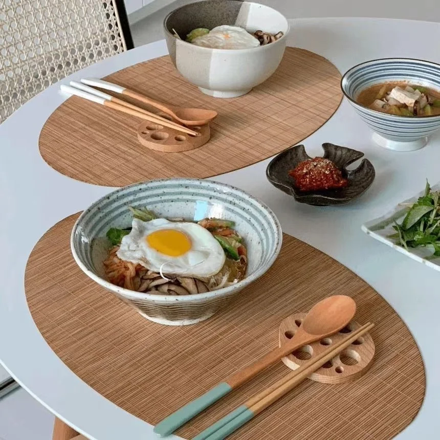 Ins Style Oval Natural Bamboo Placemat Heat‑Resistant Dining Table Mat Household Decor Photography Shooting Props For Tabletop
