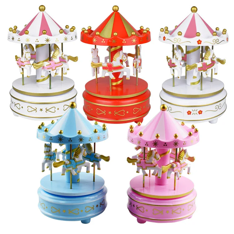 Caja de música de madera Merry-Go-Round para niños, juego de bebé, decoración del hogar, caja de música de caballo de carrusel, regalo de cumpleaños de boda de Navidad