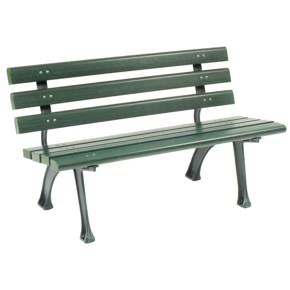 

Eco-Friendly 4-Foot Outdoor Park Bench, Recycled Plastic Slats, Wrought Iron Frame, 1100 lbs Capacity, Green, Surface Mount, Eas