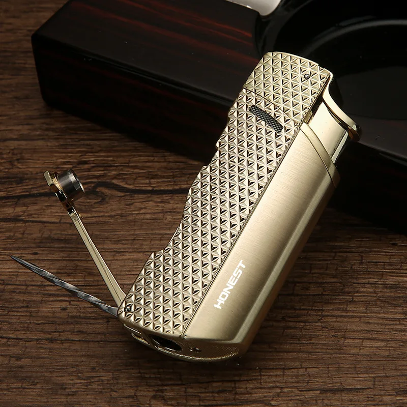 Creative Body Carving Craft Windproof Direct Blue Flame Lighter Moxibustion Cigar Special with Portable Cigar Punching Tool