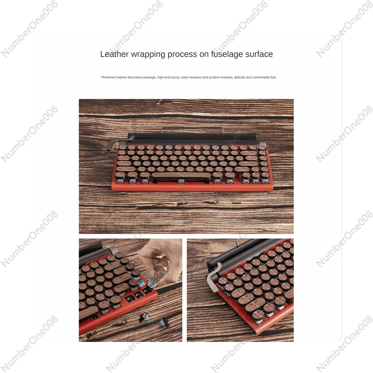 Retro Typewriter Keyboard Wireless Bluetooth Keyboard USB Mechanical Punk Keycaps for Desktop PC/Laptop/Phone Orange