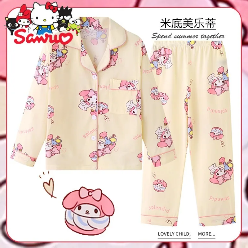 MINISO Melody Kuromi Hello Kitty Cinnamoroll Pochacco-Pijama para niños y niñas, conjunto de bebé Delgado, cárdigan de manga larga, ropa para el hogar