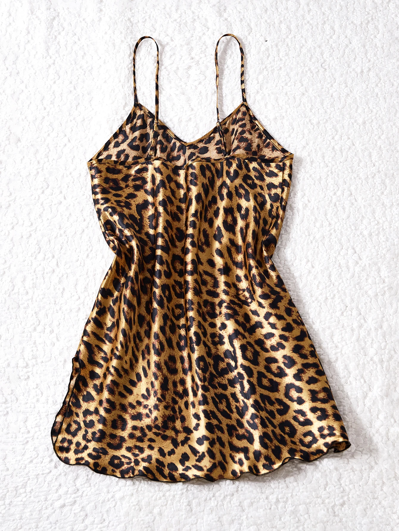 Leopard Print Camisole Nightgown Women Summer Thin Sexy Low Back Satin Dress