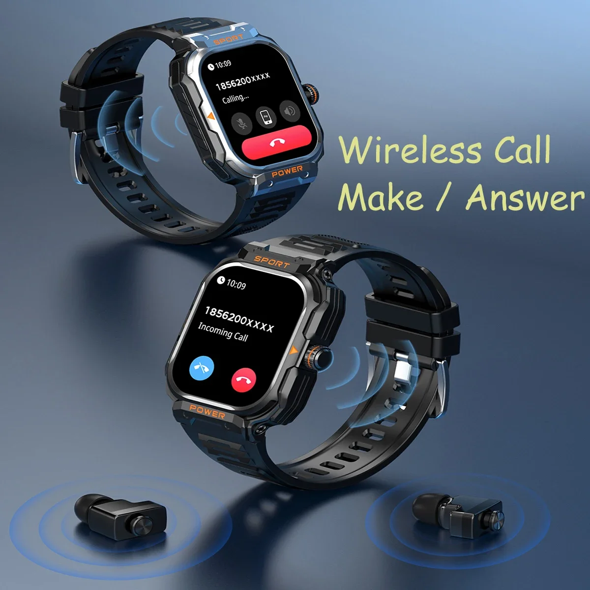 GT55  2 IN 1 Smart Watch With Earbuds Bluetooth Call Music Play Multiple Sports Mode Monitor Smartwatch For Men Android IOS