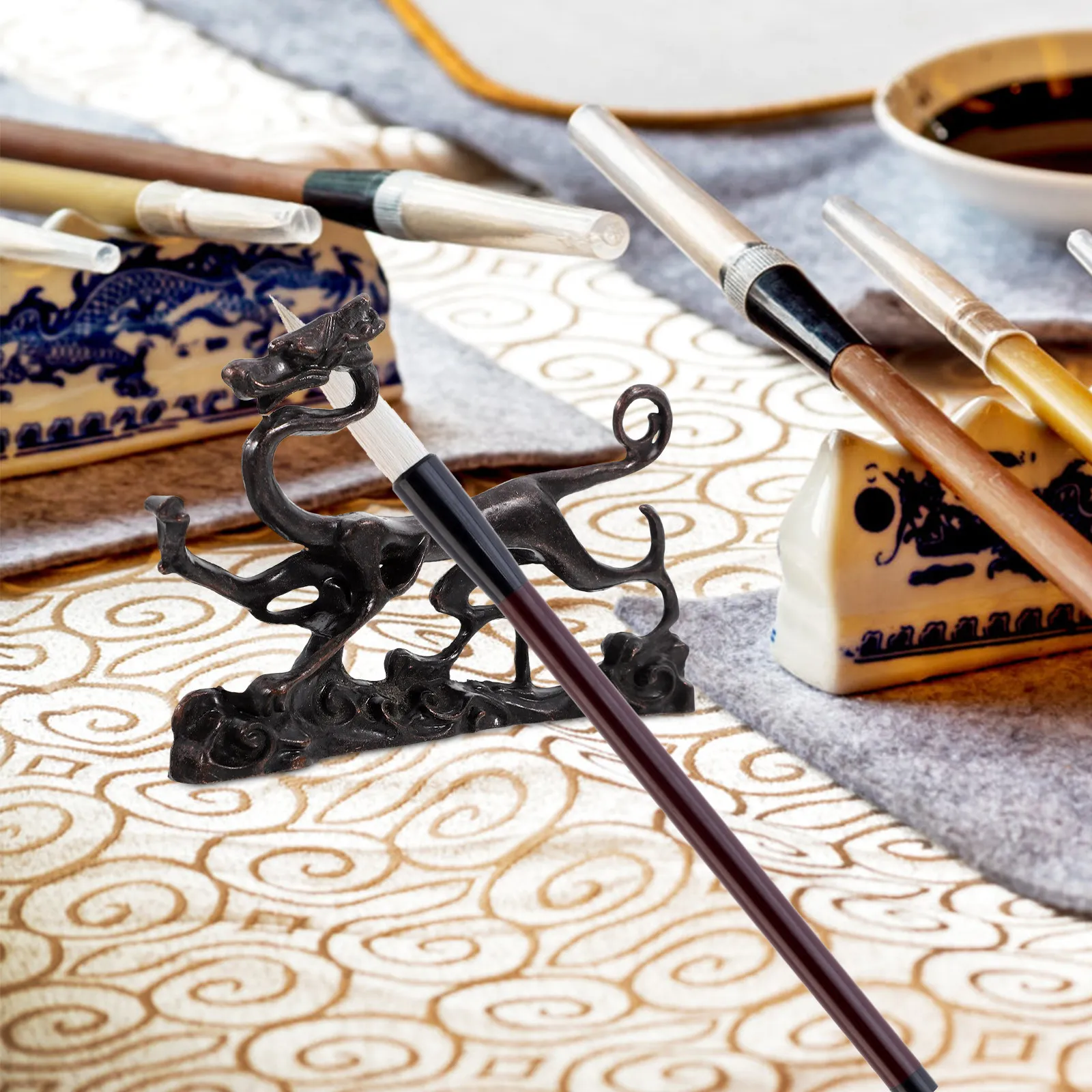 Brush Rest Chinese Calligraphy Brush Holder Artistic Pen Rack Desk Organizer Vintage Dragon Decoration