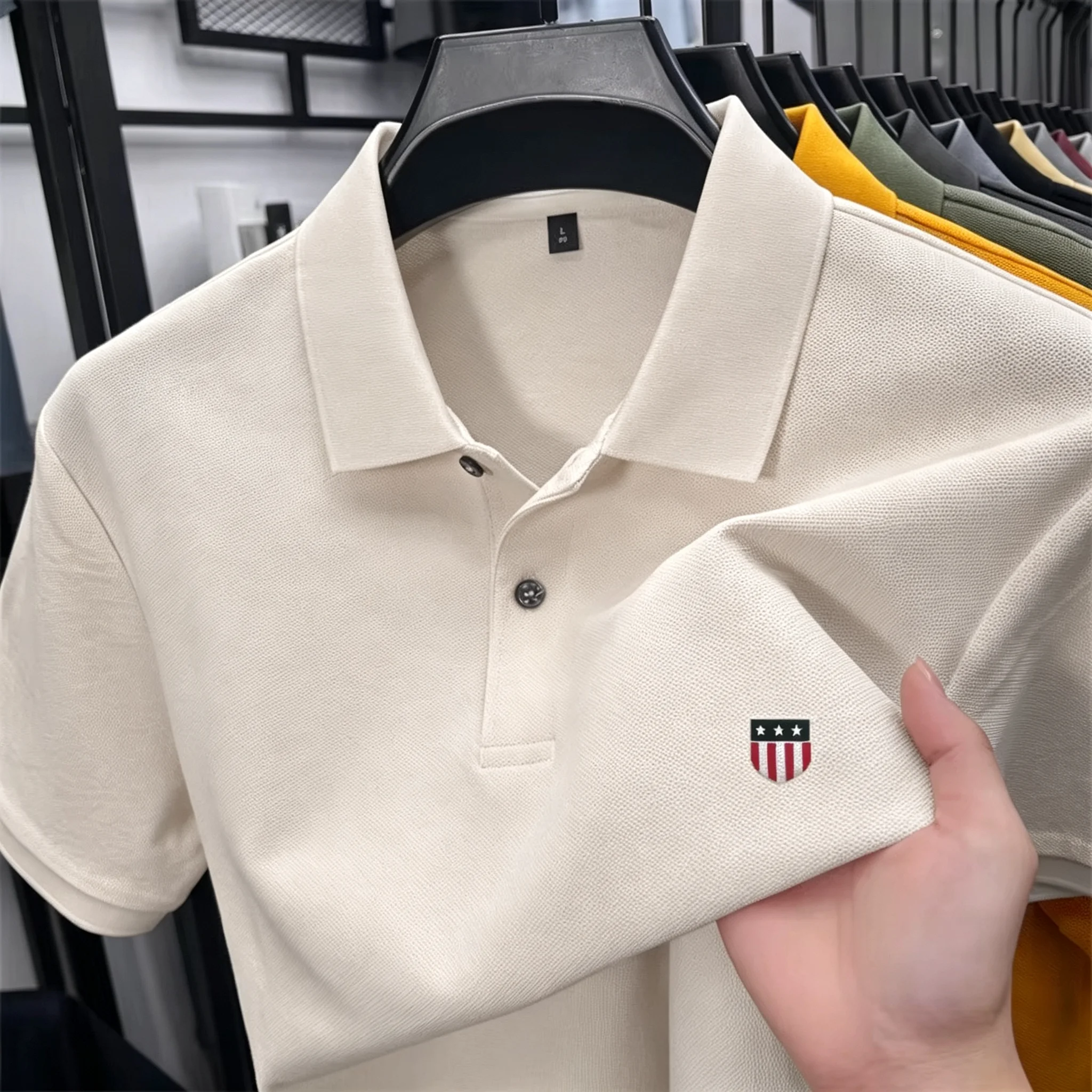 Herren Sommer Stehkragen Poloshirt Bedrucktes Kurzarm-T-Shirt Atmungsaktive Business-Casual-Herrenbekleidung für den täglichen Büroalltag – Detail 7