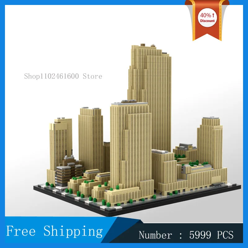 

MOC City Street View Rockefeller Center 1:800 Scale Model Building Block Skyscraper Architecture Collection Series Toy Gifts