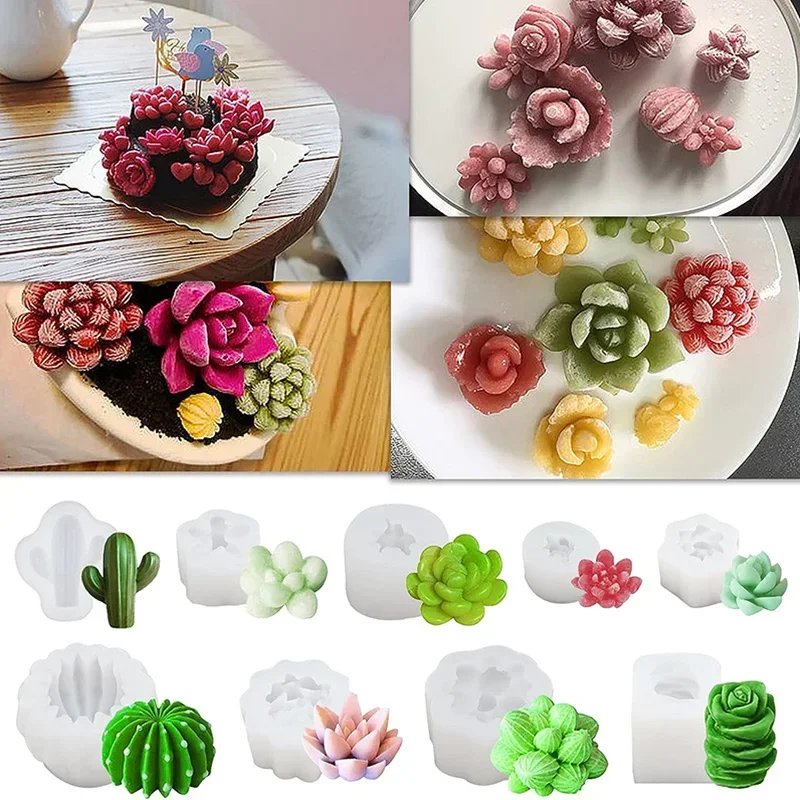 1Pc Plant Silicone Molds 3D Succulent Candle Mold Flower Candle Mould Cactus Resin Mold for Candles Soaps Making Soap DIY Mould