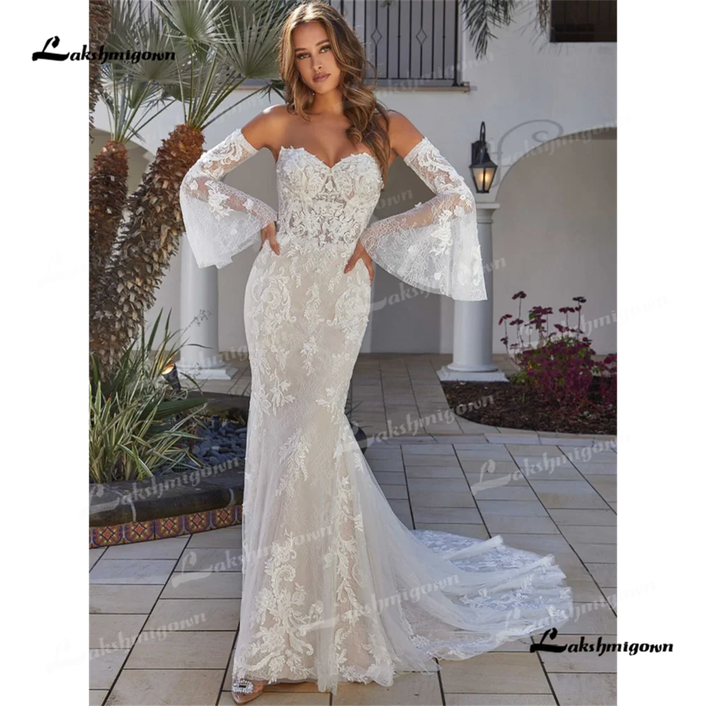 

Lakshmigown Sweetheart Mermaid Wedding Dress 2025 Long Sleeve Court Train Lace Autumn Wedding Gownrobe de mariéevestido de noiva