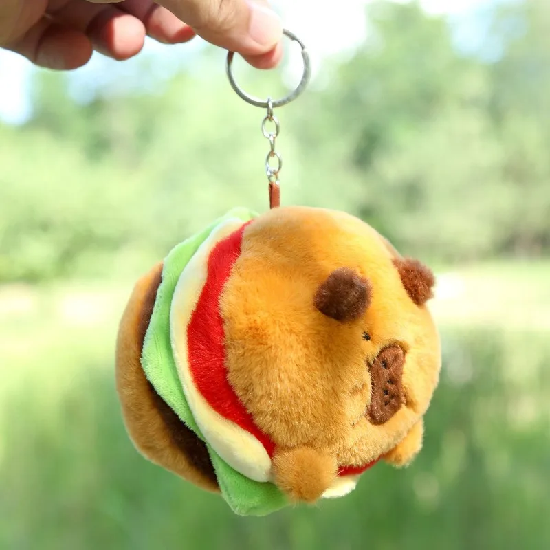 Kawaii Capibara Hamburg Plush Keychain Kapibara Cute Bag Pendant Soft Capybara Burger Stuffed Doll Gift Plush Backpack Charm
