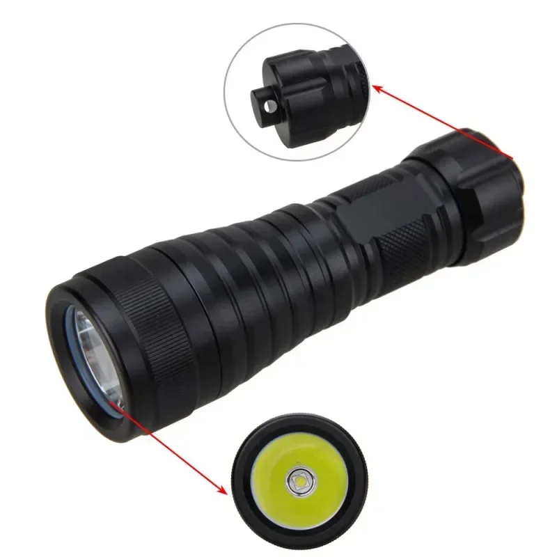 10000 lumens LED Diving Flashlight Waterproof hard anodized Underwater 200meter Scuba Diving Torch 1-Mode Lantern lamp