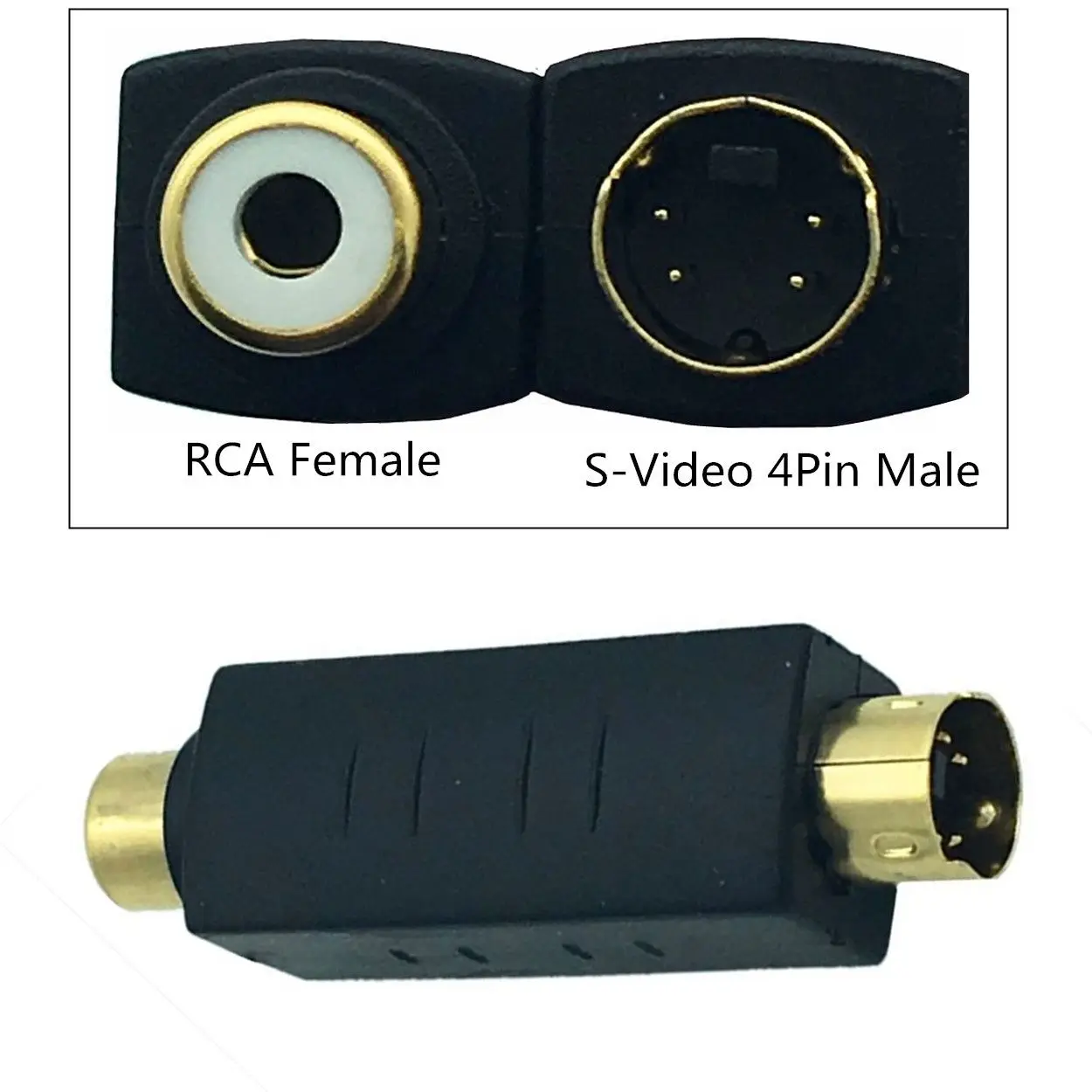 S-Video Male to RCA Female Composite Video Adapter Plug Converter, Mini Din 4 PIN Coupler Extension Connector