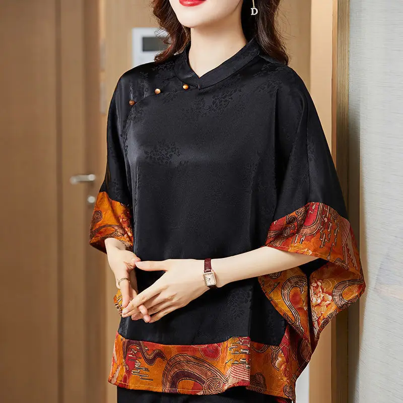 Spring Summer New Loose Print Vintage Shirt