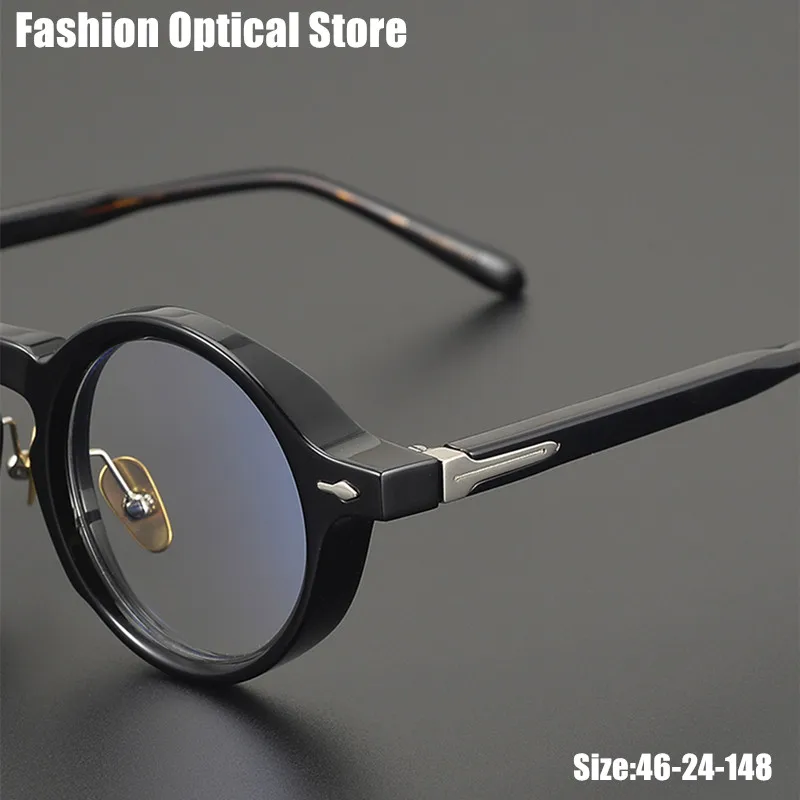 Fashion Style Vintage Round Acetate Glasses Frame Men Women Japanese Brand Design Handmade Eyeglasses Ultralight Eyewear Gafas