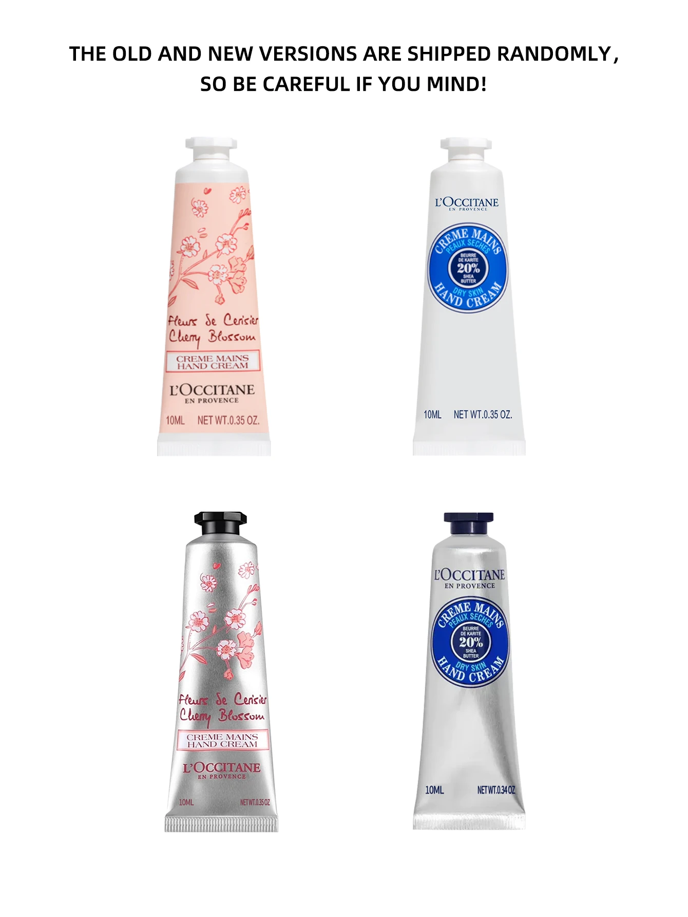 L\'Occitane en Provence Mini Hand Cream  4-Piece Set 10ml*4（Shea Butter, Cherry Blossom Iconic Scents）Moisturizing Hand Creams