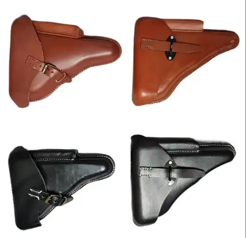 Reproduction Cosplay GERMAN BLACK BROWN OFFICER LEATHER LUGER P08 P38 HARDSHELL HOLSTER