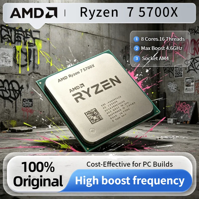 Procesador AMD Ryzen 7 5700X R7 5700X de 8 Núcleos y 16 Subprocesos, 4.6GHz, 7NM, NUEVO, L3 32M, 65W, Socket AM4, DDR4, en Bandeja, Sin Ventilador