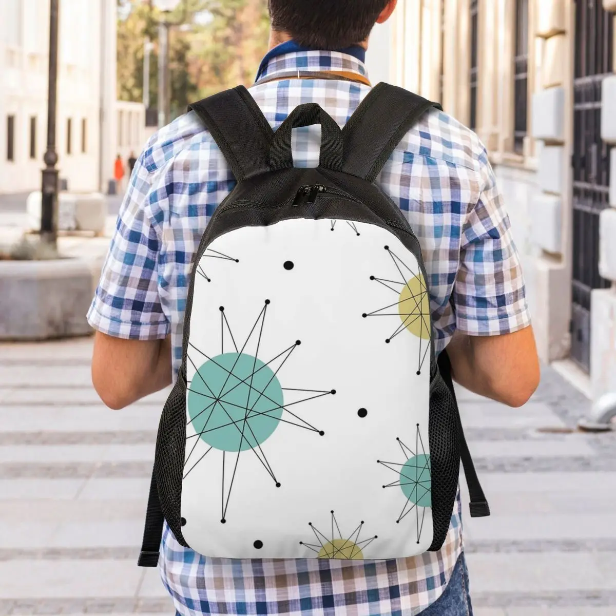 Franciscan Starburst Mid Century Atomic Age Backpack Student Boys Girls BookBag School Bag Computer Shoulder Bags