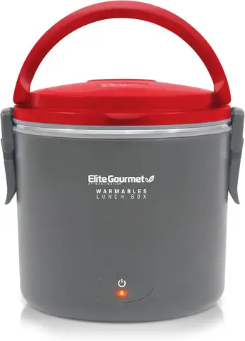 Elite Gourmet EFW-6080R Warmables Lunch Box Electric Food Warmer with StainlSteel Pot, 32 Ounce, Grey Red