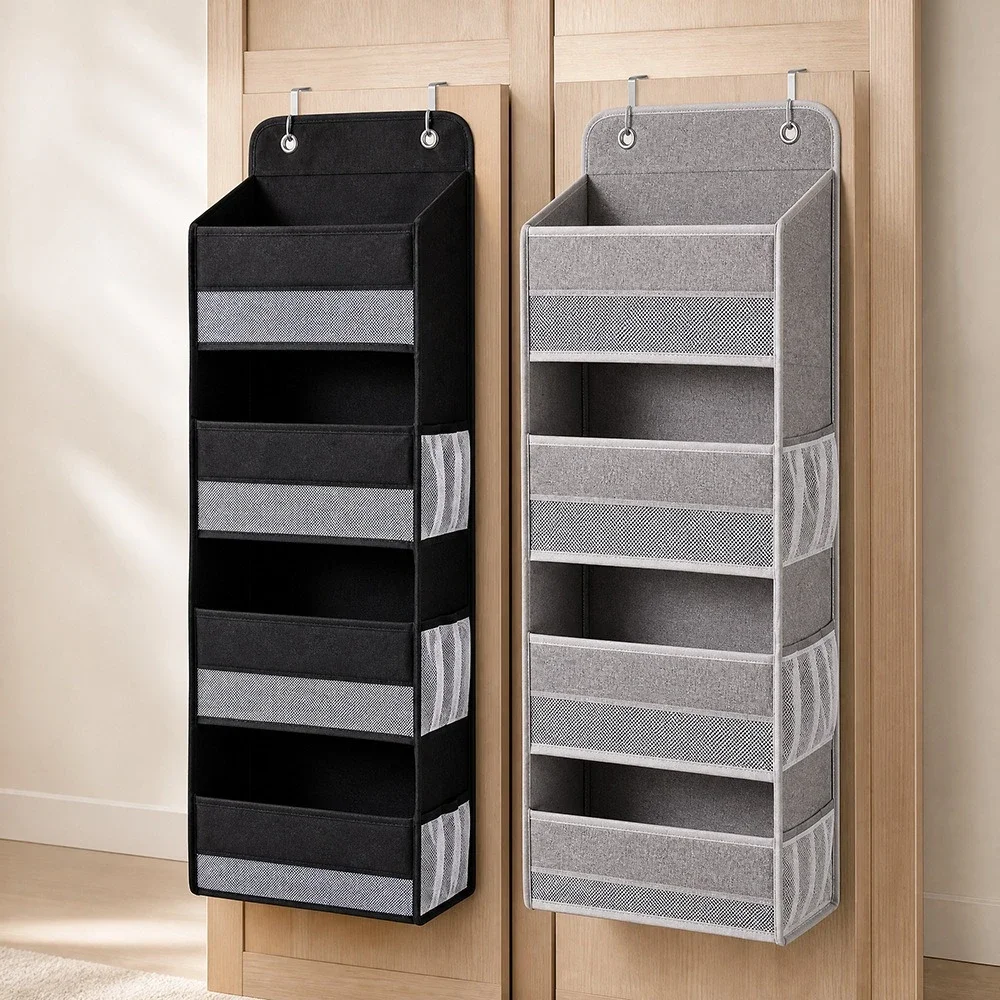 4 Tier Hanging Closet Organizer Over Door Storage Bag with Side Pockets for Household Space Saving Hanging Organizer Home