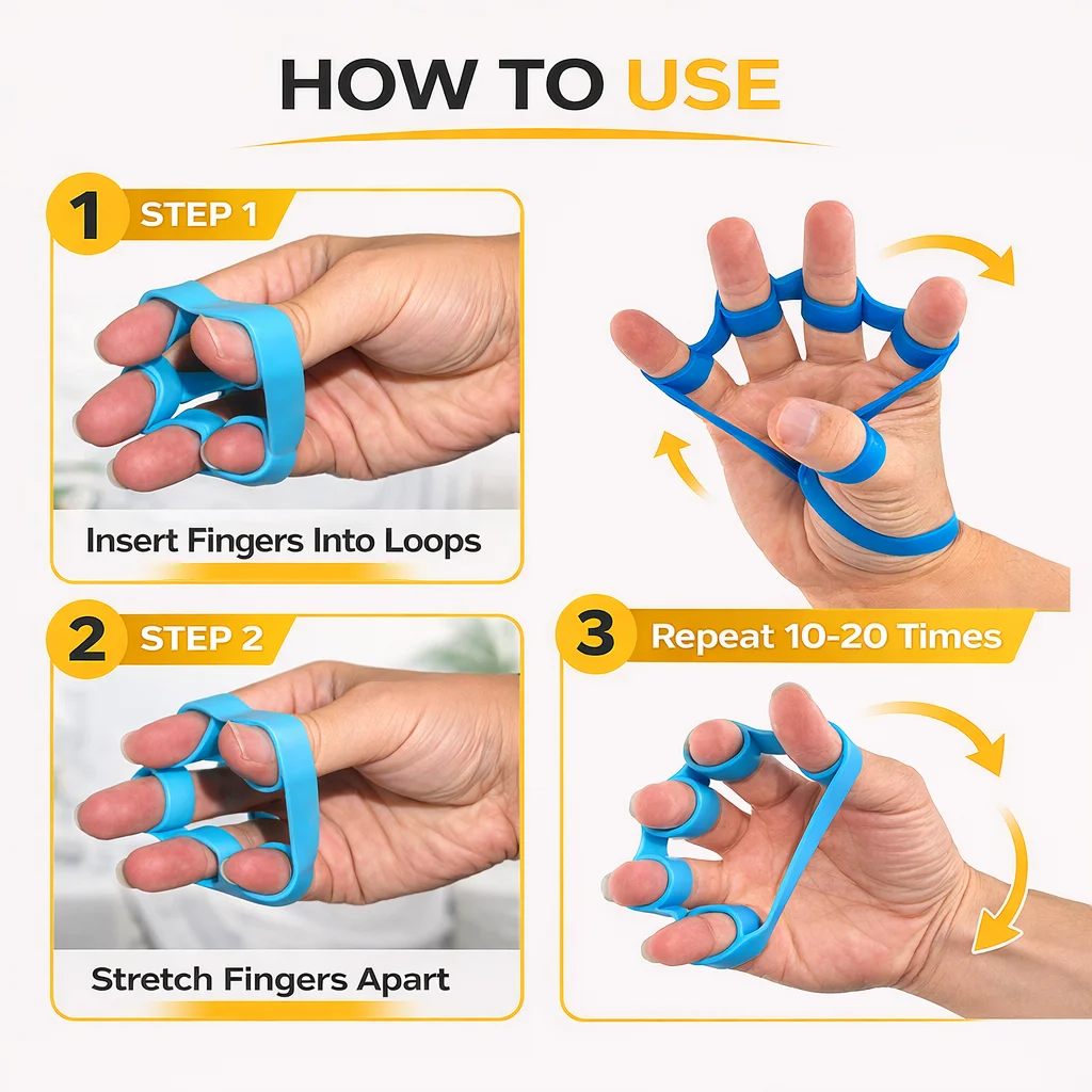 Silicone Finger Exerciser Hand Grip Strengthener 6.6LB 8.8LB 11LB Finger Stretcher Resistance Band for GripTraining Rehab Stress