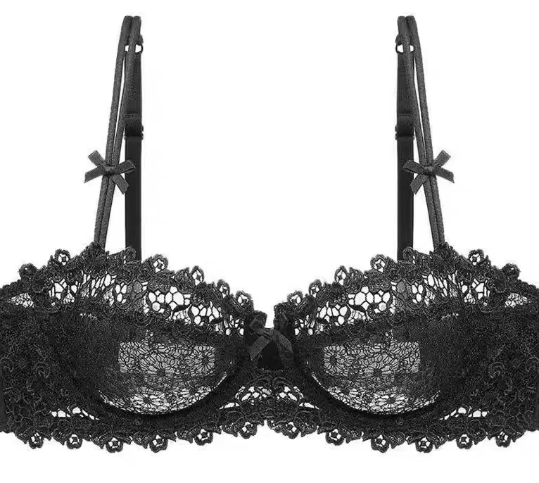 طقم حمالة صدر دانتيل أوروبي رفيع للغاية شبه شفاف، نصف كوب حمالات صدر رغبة نقية لصدر صغير، ملابس داخلية مريحة مضادة للترهل #5