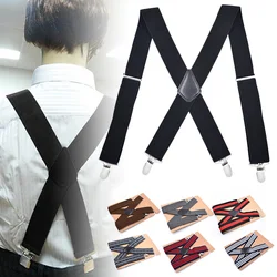 5cm Men Suspenders High Elastic Adjustable 4 Strong Clips Suspender Straps Heavy Duty X-Shaped Back Trousers Braces