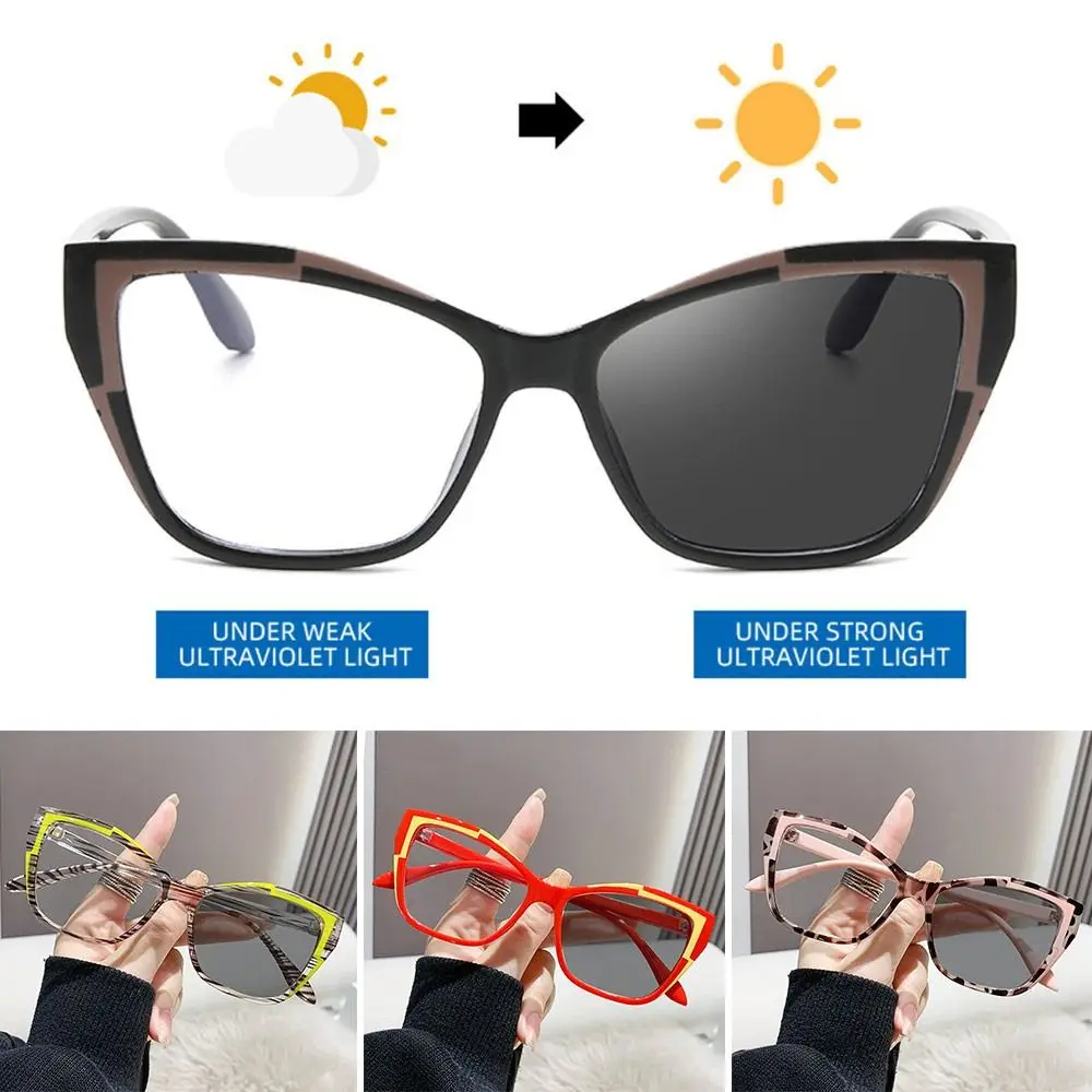 Gafas fotocromáticas de ojo de gato para hombre y mujer, lentes de sol fotocromáticas con luz azul, cuadradas, poligonales, de lujo, transparentes, que cambian de color