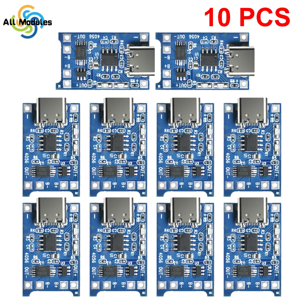 1PCS 10PCS TP4056 Lithium Battery Charger Module Type-C 5V 1A 18650 Battery Charging Board With Protection Dual Functions
