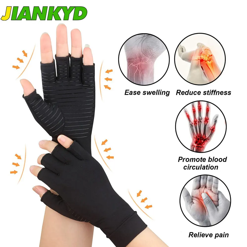 1Pair Compression Arthritis Gloves, Wrist Support Cotton Women Men Therapy Wristband Gloves Joint Pain Relief Hand Brace