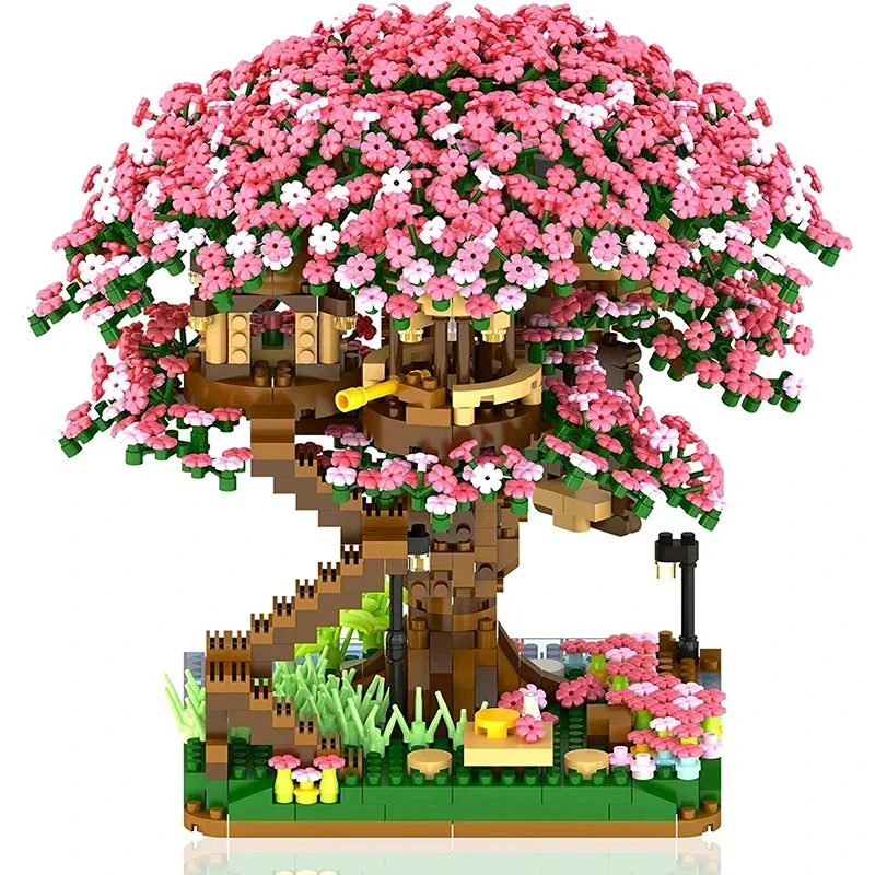 Micro Sakura Tree Building Blocks Set Diy Cherry Blossom Bricks with Light Treehouse Model Ornament Romantic Gift for Girlfriend