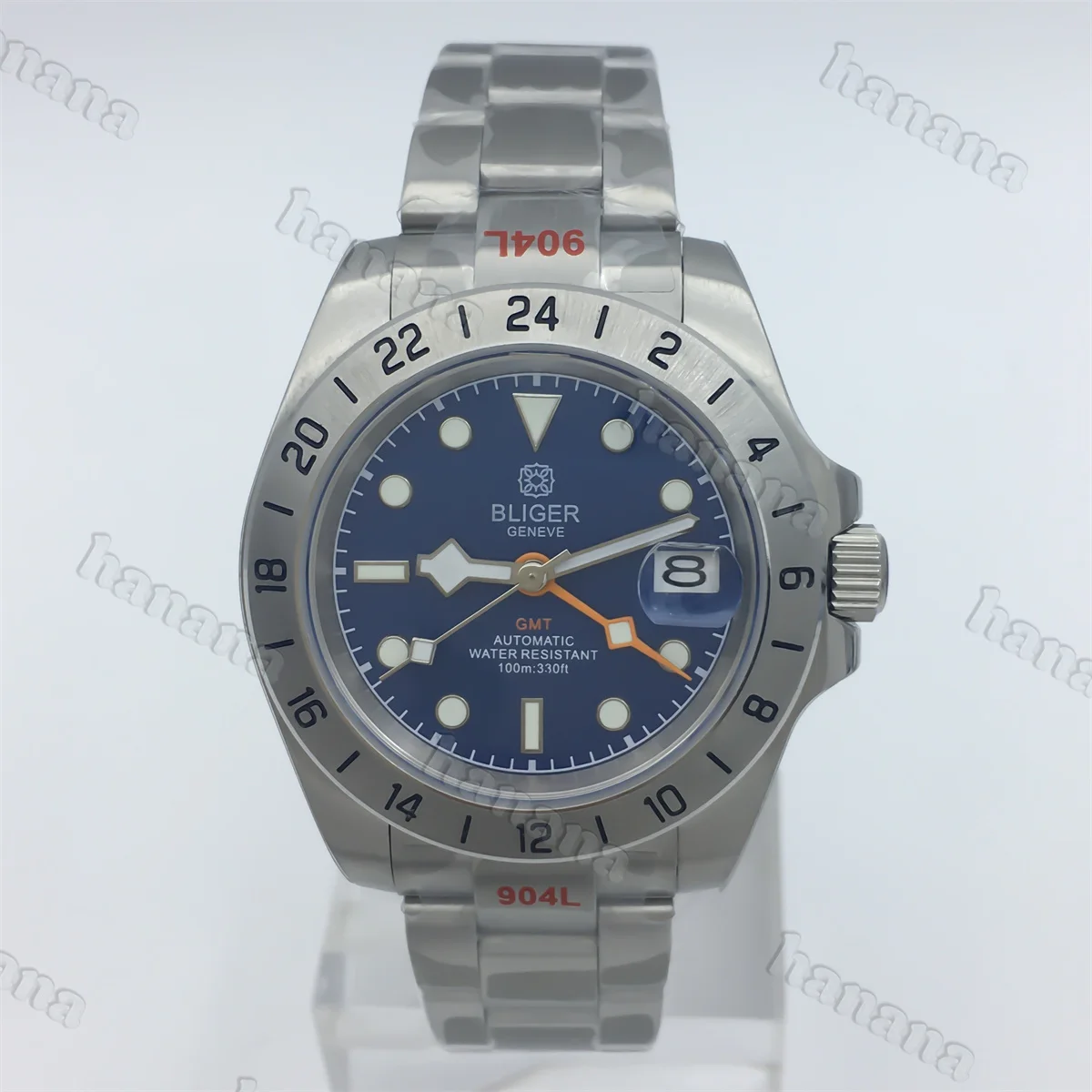 BLIGER 40 мм NH34 Автоматические мужские часы для дайвинга GMT Безель Черный и белый Синий циферблат C3 светящееся сапфировое стекло Снежинка GMT Стрелки