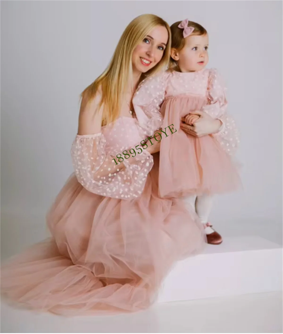 CustomizedMother and daughter matching dresses tulle family look floral mommy and girl outfit photoshoot gown for mum and girl