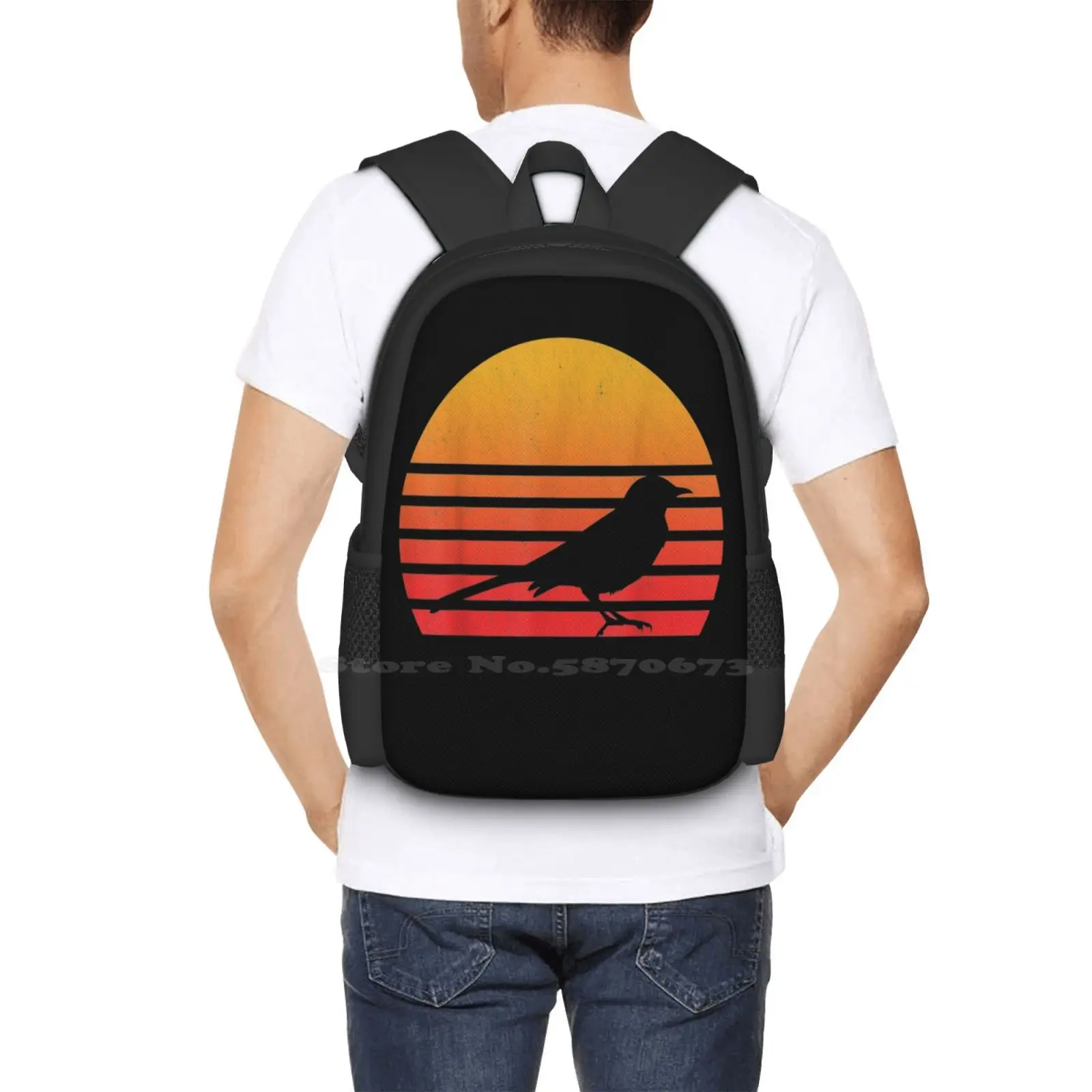 خمر ريترو ستايل غروب الشمس الطائر المحاكي تي شيرت رائجة البيع على ظهره حقائب الموضة رجالي مضحك الرسم شعار ريترو خمر خمر