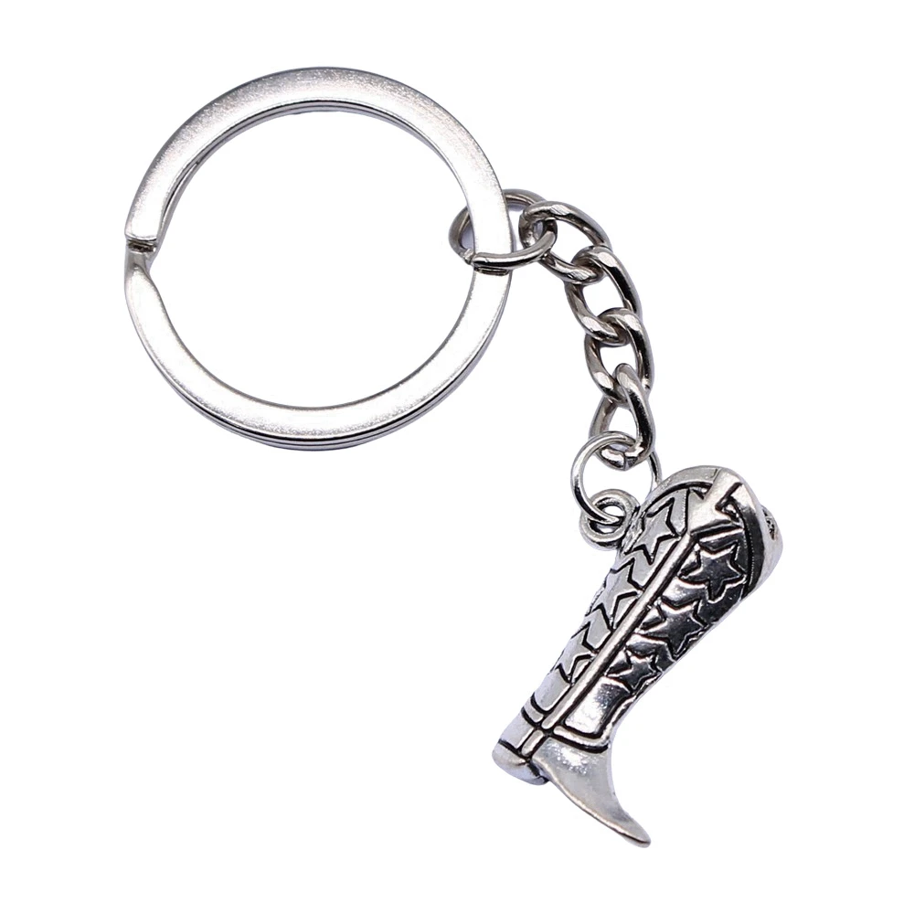 1pcs High Boots Engraved Star Boots Shoes cute keychain Phone pendant jewelry for men popular Ring Size 28mm