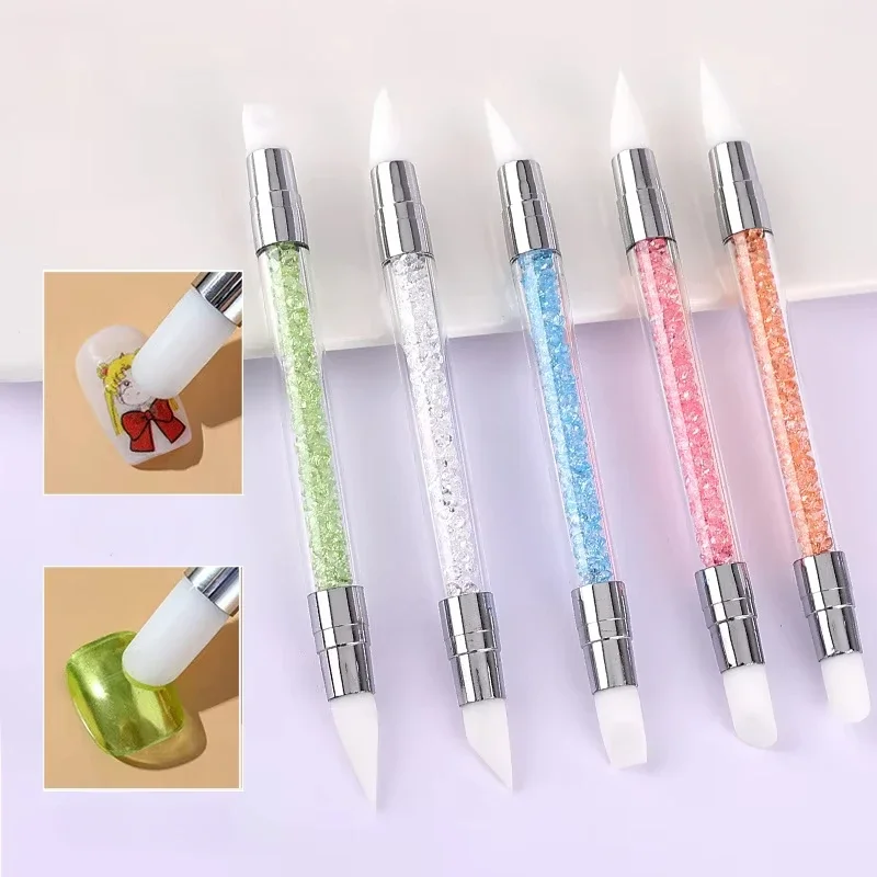 Dual-ended Silicone Nail Art Carving Pen Nail Art Brush Carving Mirror Glitter Powder Dotting Painting Nail Pen Manicure Tools