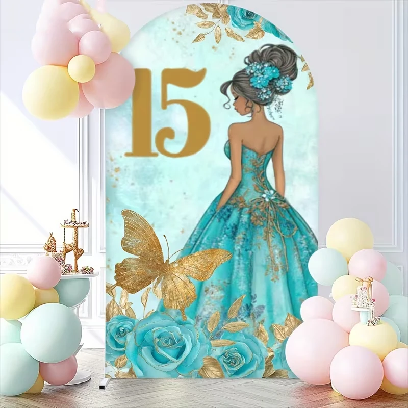 

LS 2-Sided Arch Cover Decoration Backdrop Princess Dress Girl 15th Birthday Party Portrait Photo Photobooth Studio Props Banner