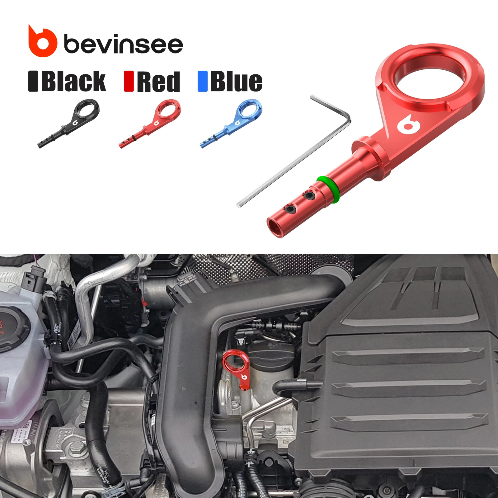 BEVINSEE Oil Dipstick Handle for EA211 1.0TSI 1.4TSI, for Audi A1 A3 Q2 Q3, for VW Golf MK7,for SEAT Ibiza, Replace 04E115611AC